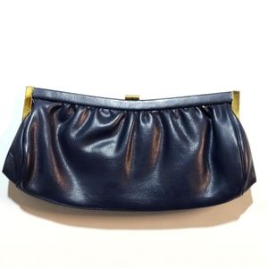 COPY - Vintage Clutch Purse Handbag  Navy Blue Formal Gold Clasp small evening …